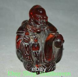 6.8 Chinese Red Amber Carving Feng Shui God of longevity Peach Kettle Pot