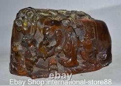 6.8 Old Chinese Red Amber Carving Feng Shui Elephant Tongzi Sculpture