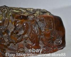 6.8 Old Chinese Red Amber Carving Feng Shui Elephant Tongzi Sculpture