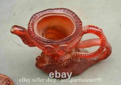 6.8 Rare Chinese Red Amber Carved Dynasty Flower Birds Handle Teapot teakettle