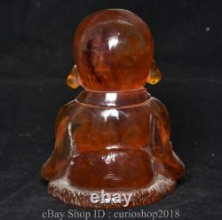 6 Old China Red Amber Carved Buddhist monk shaveling Heshang Buddha Statue