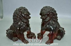 6 Rare Chinese Red Amber Carving Feng Shui Foo Dog Lion Beast Luck Sculpture