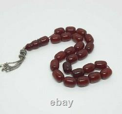 70.6 Grams Antique Faturan Cherry Amber Bakelite Beads Rosary Misbah Marbled