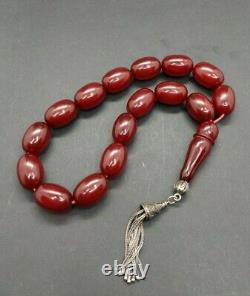 70 Grams Antique Ottoman Faturan Cherry Amber Maskot Rosary Prayer Beads