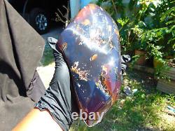 739 gr full polished Mushroom Inclusion Indonesian Blue Amber for Healing AJ363