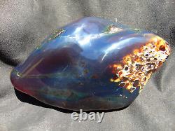 758 gr full polished Mushroom Inclusion Indonesian Dark Blue Amber for Healing