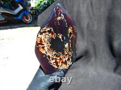 758 gr full polished Mushroom Inclusion Indonesian Dark Blue Amber for Healing