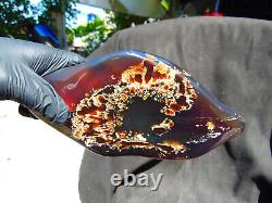 758 gr full polished Mushroom Inclusion Indonesian Dark Blue Amber for Healing