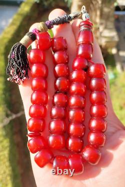 76 Grams Antique Faturan Cherry Amber Bakelite Beads Rosary Marbled