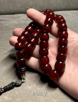 76 Grams Antique Faturan Cherry Amber Bakelite Beads Rosary Marbled