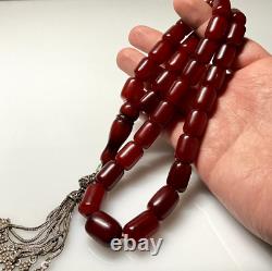 79 Grams Antique Faturan Cherry Amber Bakelite Beads Rosary Marbled