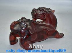 7.2'' Ancient China Red Amber Hand Carved Feng Shui Dragon Beast Lucky Statue