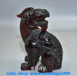 7.2'' Ancient China Red Amber Hand Carved Feng Shui Pixiu Beast Lucky Statue
