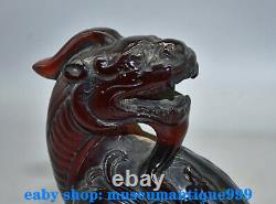 7.2'' Ancient China Red Amber Hand Carved Feng Shui Pixiu Beast Lucky Statue