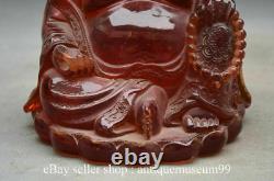 7.2 Chinese Buddhism Red Amber Carved Seat Happy Laugh Maitreya Buddha Statue