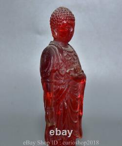 7.2 Old Chinese Red Amber Carved Tathagata Amitabha Buddha Lotus Statue