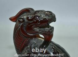 7.2 Rare Chinese Red Amber Carving Feng Shui Pixiu unicorn Dragon Beast Statue