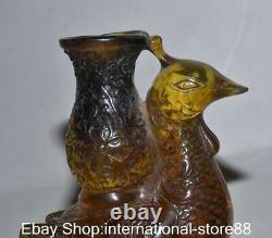 7.2 Rare Old Chinese Red Amber Carving Feng Shui Phoenix God Bird Bottle Vase