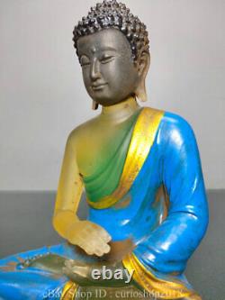 7.4 China Glass Painting Gilt Buddhism Seat Tathagata Amitabha Buddha Statue