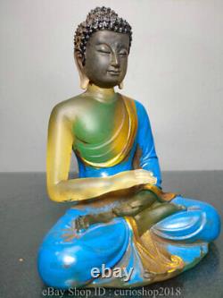 7.4 China Glass Painting Gilt Buddhism Seat Tathagata Amitabha Buddha Statue