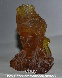 7.4 Old China Red Amber Carving Feng Shui Kwan-yin Guan Yin Goddess Bust Statue