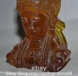 7.4 Old China Red Amber Carving Feng Shui Kwan-yin Guan Yin Goddess Bust Statue