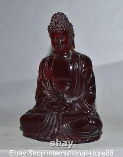 7.4 Old Chinese Red Amber Carving Shakyamuni Amitabha Buddha Statue