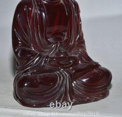 7.4 Old Tibet Buddhism Red Amber Carved Shakyamuni Sakyamuni Buddha Statue