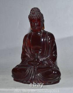 7.4 Old Tibet Buddhism Red Amber Carved Shakyamuni Sakyamuni Buddha Statue