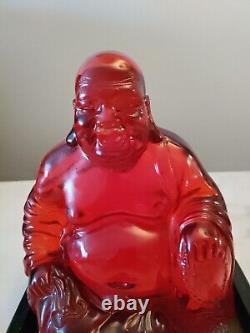 7.5 Antique Rare Chinese Amber Carved Buddha Figurine With Stand