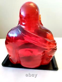 7.5 Antique Rare Chinese Amber Carved Buddha Figurine With Stand