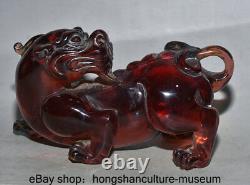 7.6 Old Chinese Red Amber Carved Fengshui Animal Pixiu Beast Wealth Statue