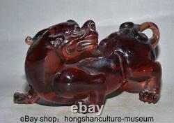 7.6 Old Chinese Red Amber Carved Fengshui Animal Pixiu Beast Wealth Statue