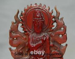 7.6 Old Chinese Red Amber Carved Free Zizai Guanyin Kwan-yin Shrine Statue