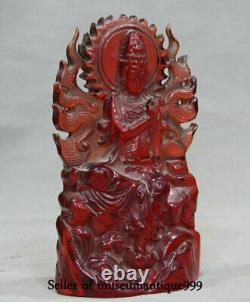 7.6 Old Chinese Red Amber Carved Free Zizai Guanyin Kwan-yin Shrine Statue