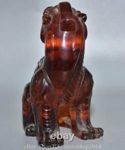 7 China Red Amber Carved Fengshui Animal Pixiu Beast Wealth Bixie Statue