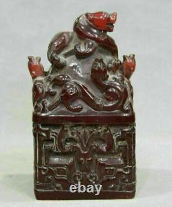 7 Chinese Red Amber Carving Palace Dragon Beast pixiu Seal Stamp Signet