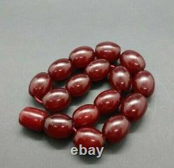 81.5 Grams Antique Faturan Cherry Amber Bakelite Beads Rosary Misbah Marbled
