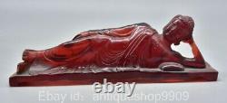 8.2 Ancient Chinese Red Amber Carved Sakyamuni Tathagata Sleeping Buddha Statue