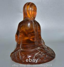 8.2 China Red Amber Carved Buddhism Guanyin Kwan-Yin Goddess Buddha Statue