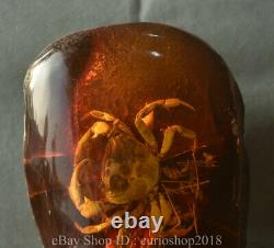 8.2 Collect Old China Red Amber Carved Animal Crab Decor Statue Sculpture