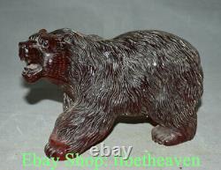 8.2 Old China Red Amber Feng Shui Blessing asiatic black bear xiong Statue