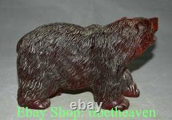 8.2 Old China Red Amber Feng Shui Blessing asiatic black bear xiong Statue