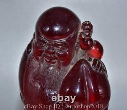 8.2 Old Chinese Red Amber Carved Shouxing longevity God Peach Gourd Statue