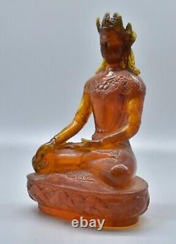 8.4 Old China Red Amber Carved Amitayus longevity God Goddess Statue Sculpture