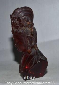 8.4 Old Chinese Red Amber Carving Kwan-yin Guan Yin Goddess Bust Sculpture