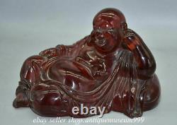 8.4 Rare Chinese Red Amber Carving Happy Laugh Maitreya Buddha Luck Sculpture C