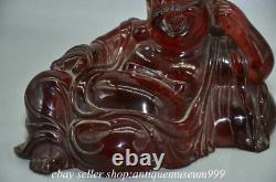 8.4 Rare Chinese Red Amber Carving Happy Laugh Maitreya Buddha Luck Sculpture C