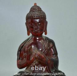 8.4 Rare Chinese Red Amber Carving Shakyamuni Amitabha Buddha Base Sculpture