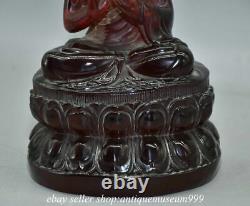 8.4 Rare Chinese Red Amber Carving Shakyamuni Amitabha Buddha Base Sculpture